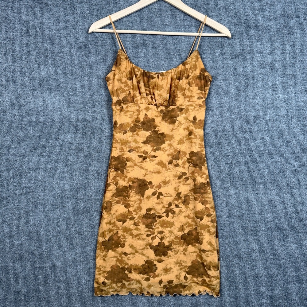 Y2K No Comment Ny La Size Small Dress Brown Babydoll Forest Fairy Bodycon Straps
